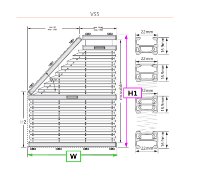 Configurator plissegardin special  VS5 dimensions